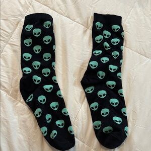 Alien Pattern Black and Green Socks